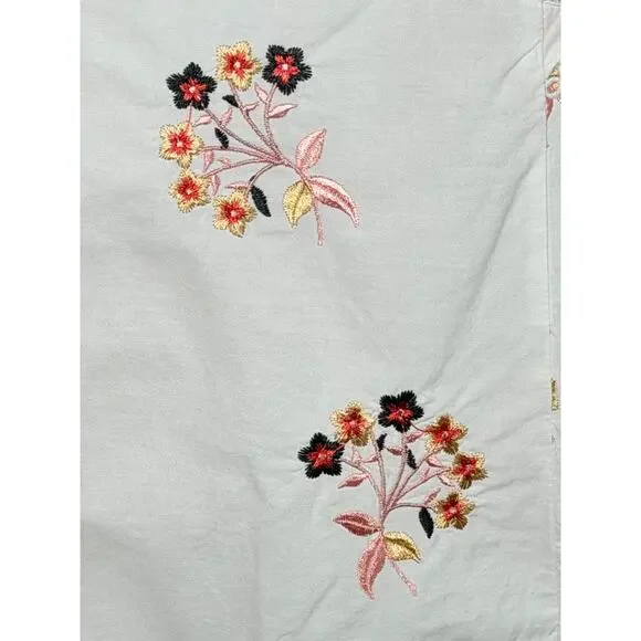 Pearl by Lela Rose Embroidered Floral Ruffle Trim Button-Up Shirt White Small - Picture 9 of 11